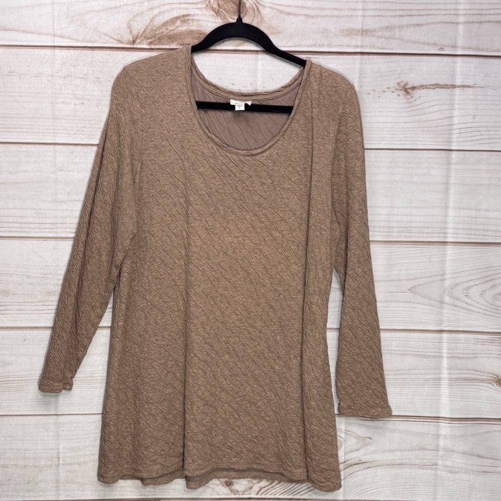 Pure Jill Tunic Top Womens Large Brown Excellent Crinkle Cotton Long Sleeve